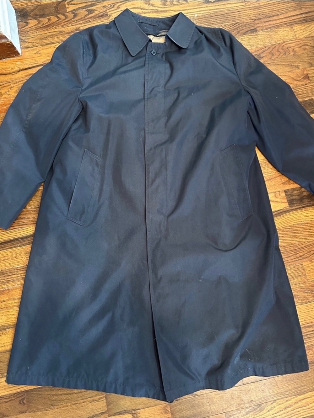 Hart Schaffner Marx Navy Single-Breasted Trench Coat